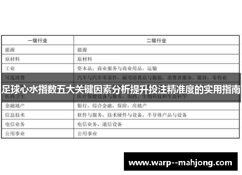 足球心水指数五大关键因素分析提升投注精准度的实用指南